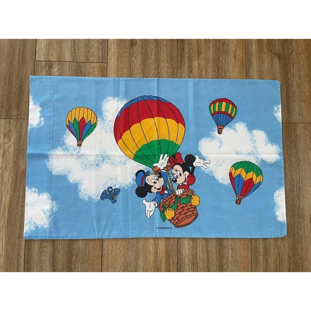 Vintage Walt Disney Co. Minnie and Mickey Mouse Hot Air Balloon Pillowcase